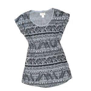 BILLABONG Top Women's Large Aztec Pattern Blouse Cinched Waist Black Gray